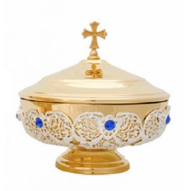 Patena zdobiona, mosiężna, pozłacana - 14 cm - PATENY LITURGICZNE