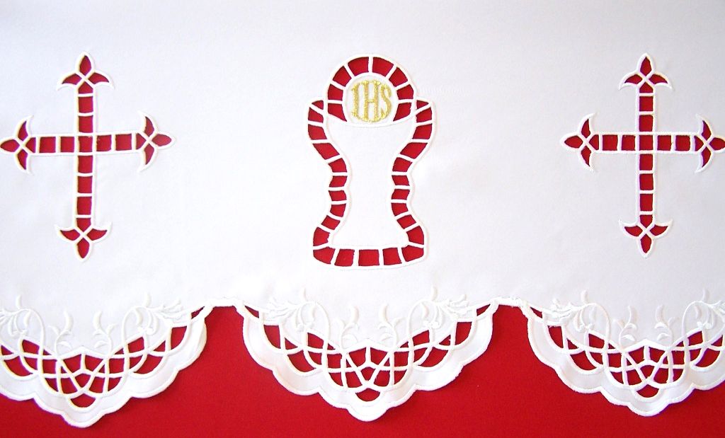 Obrus ołtarzowy haftowany - wzór eucharystyczny (97) - OBRUSY OŁTARZOWE - zdjęcie 2 - Obrus ołtarzowy haftowany - wzór eucharystyczny (97)