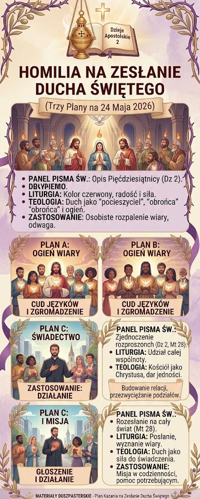 Homilia na Zesłanie Ducha Świętego — trzy plany na 24 maja 2026