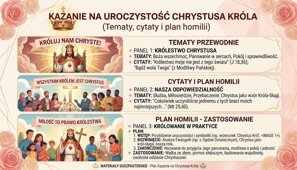 Kazanie na Uroczystość Chrystusa Króla — tematy, cytaty i plan homilii
