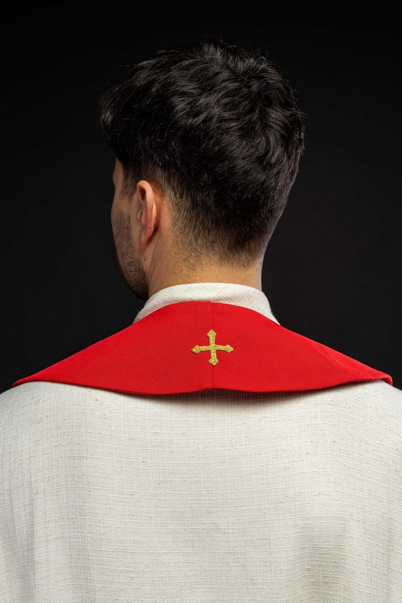 Stuła haftowana czerwona, symbolika chleba, ryby, krzyża (33H) - EUCHARYSTYCZNE - zdjęcie 4