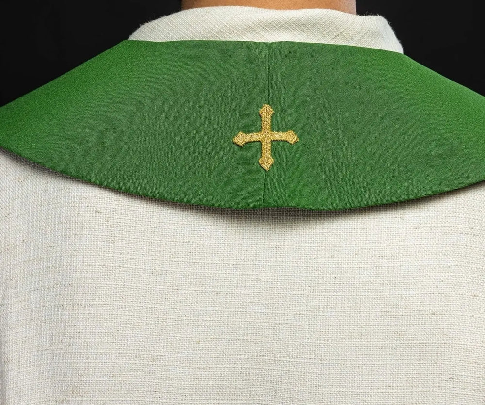 Stuła haftowana zielona, symbolika chleba, ryby, krzyża (36H) - EUCHARYSTYCZNE - zdjęcie 3