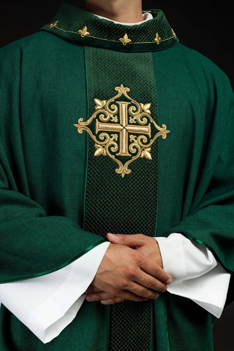 Ornat haftowany zielony, aksamit, symbol krzyża (H209) - Ornaty zielone - zdjęcie 4
