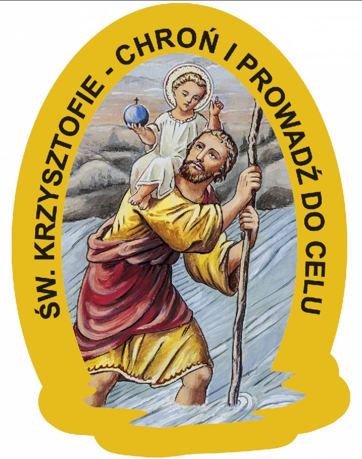 Plakietka złocona samoprzylepna – Święty Krzysztof - ŚWIĘTY KRZYSZTOF - Nowość