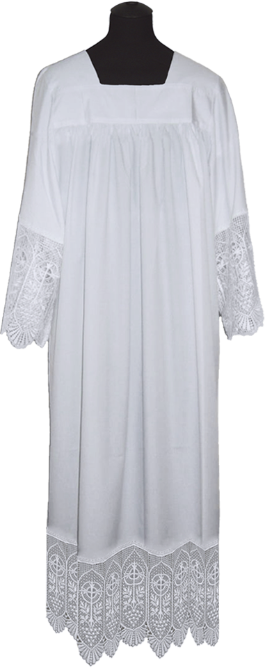 Alba kapłańska, marszczona, szeroka gipiura, kolor biały. - Brak kategorii