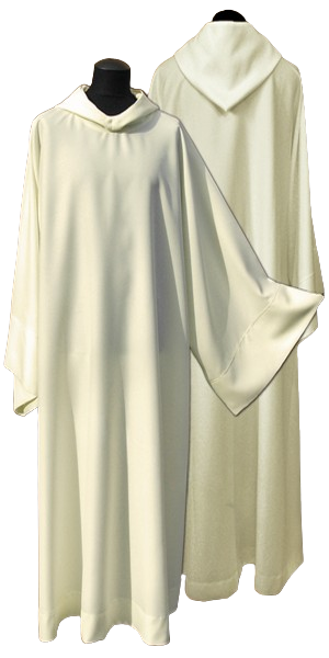 Alba kapłańska z kapturem, gładka kolor ecru lub biały - Brak kategorii