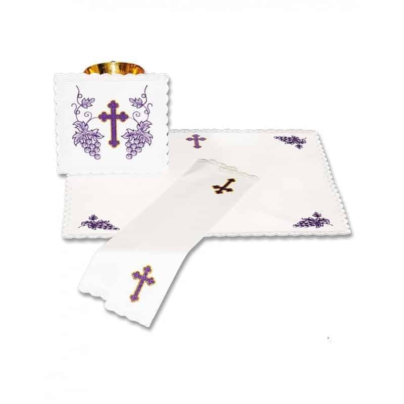 Bielizna kielichowa na Wielki Post - fioletowy haft - bawełna poliester
