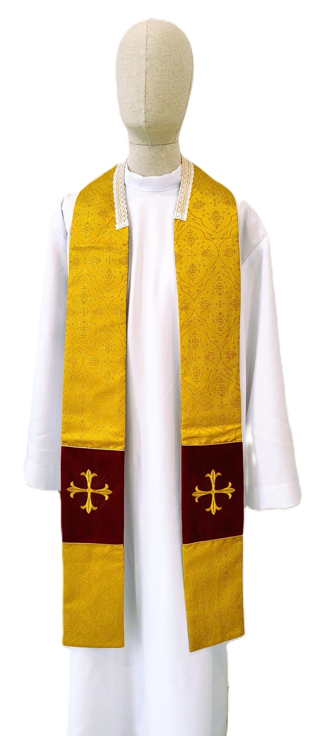 Kapa haftowana, tkanina żakard - ciemne złoto, pasy aksamit - KAPY LITURGICZNE - zdjęcie 3