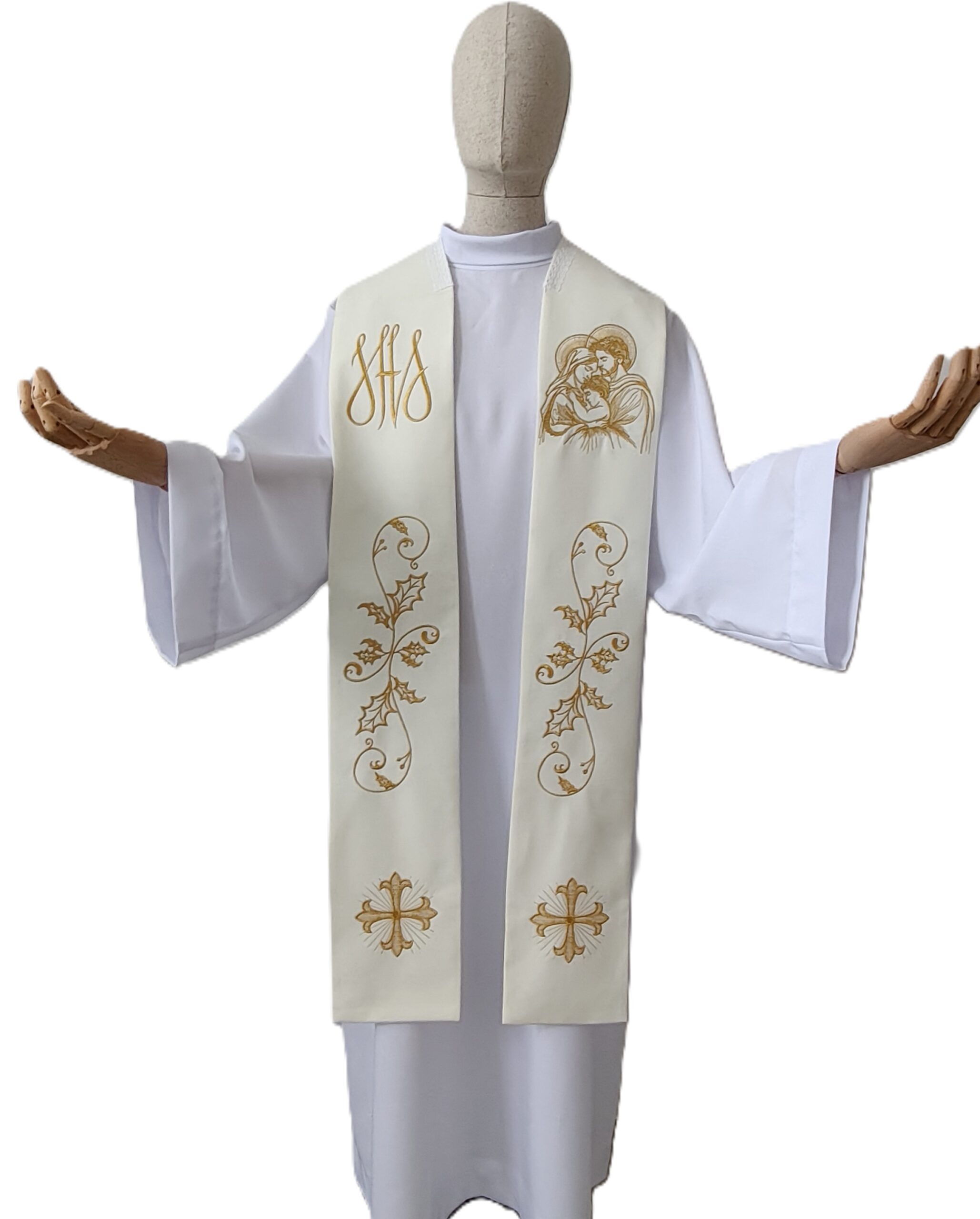 Stuła haftowana ecru Święta Rodzina - Boże Narodzenie - STUŁY - zdjęcie 2