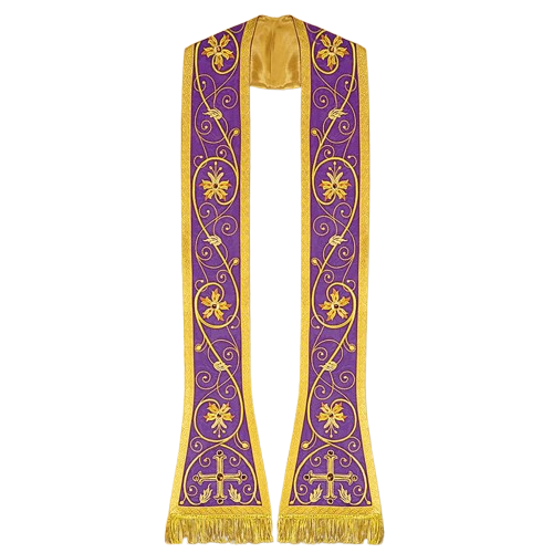 Stuła bogato haftowana rzymska, fioletowa - RZYMSKIE