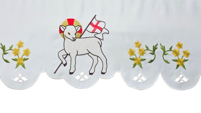 Obrus ołtarzowy wielkanocny, haftowany Baranek Boży (244) - OBRUSY OŁTARZOWE
