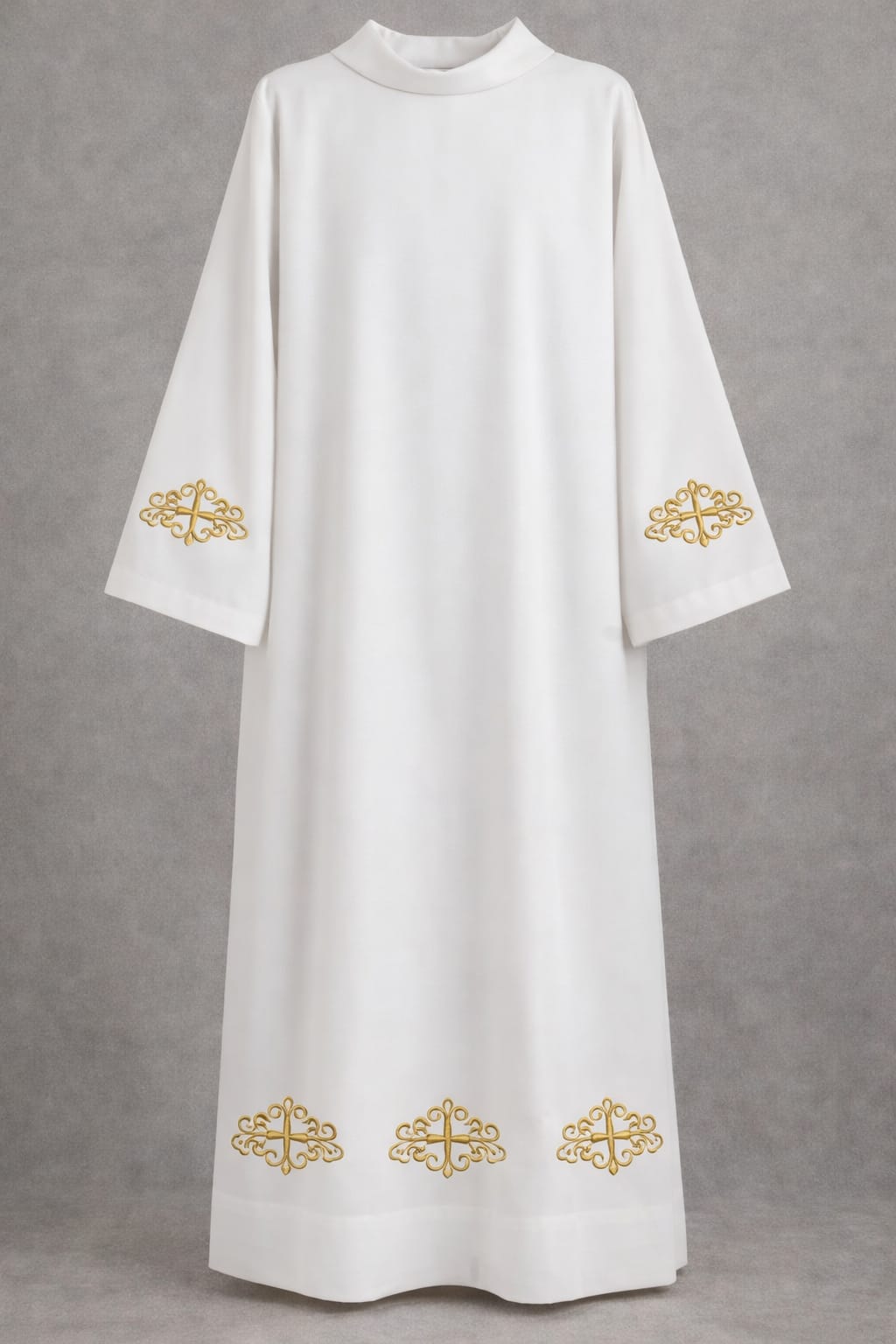 Alba kapłańska, haftowana złotą nicią - materiał strecz biały (1M) - KOMŻE I ALBY  KAPŁAŃSKIE