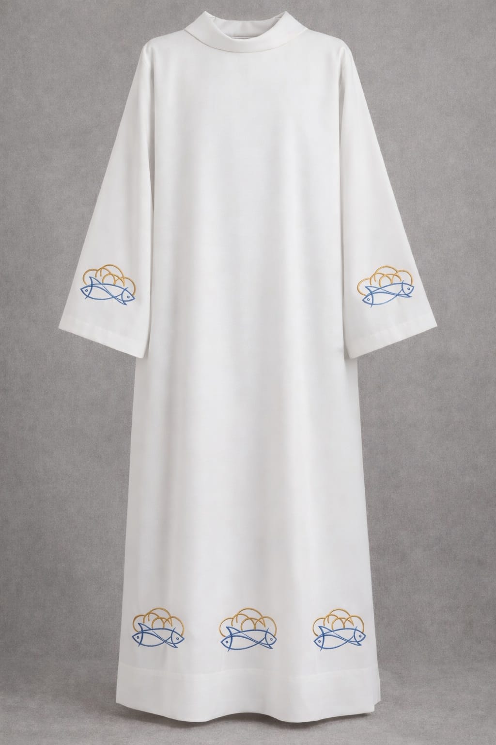 Alba kapłańska, haftowana kolorową nicią - materiał strecz biały (3M) - KOMŻE I ALBY  KAPŁAŃSKIE