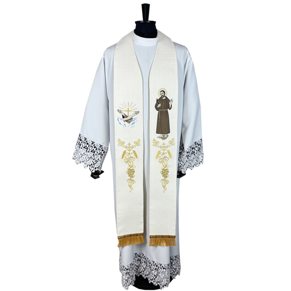 Stuła kapłańska haftowana - Święty Franciszek - Z POSTACIAMI - Nowość