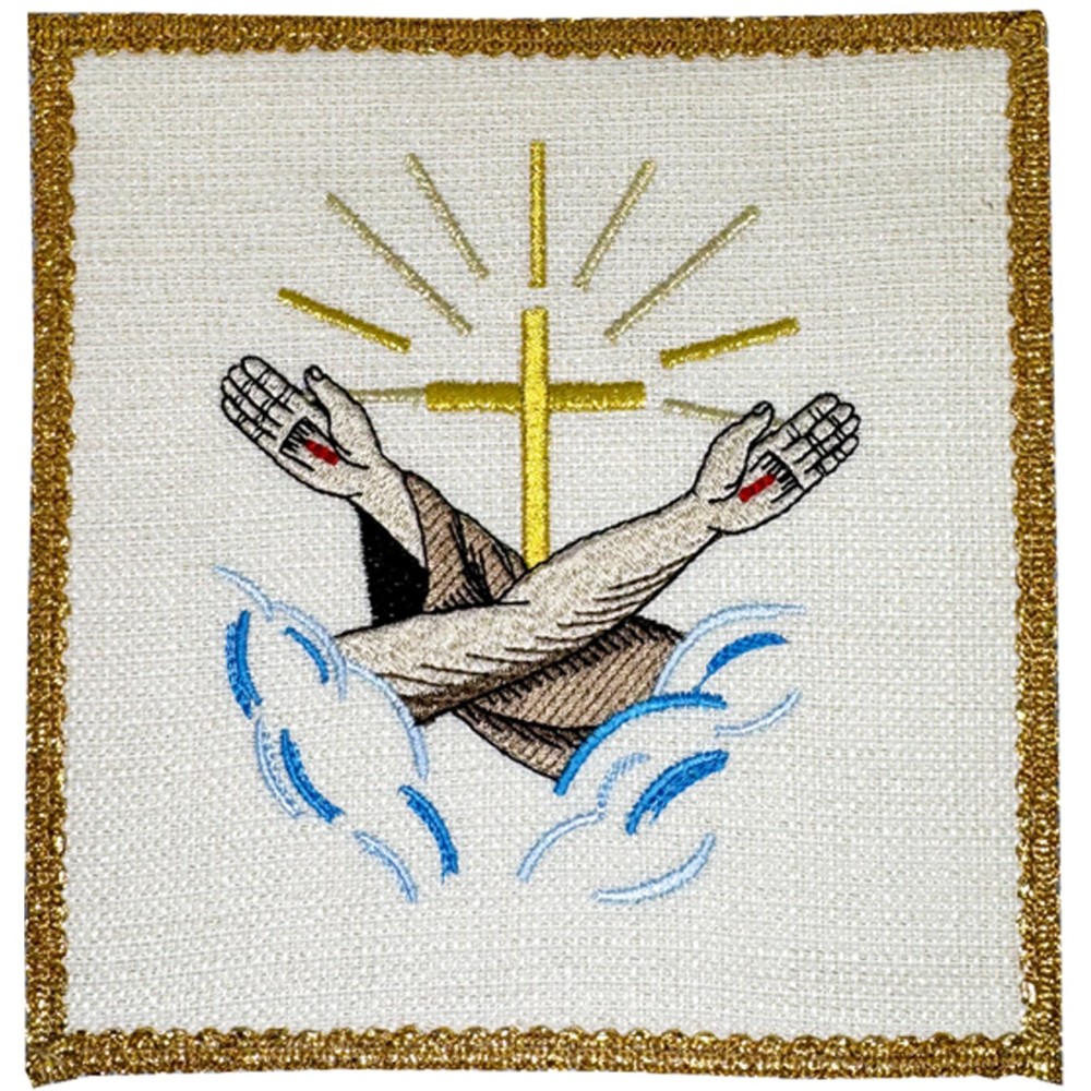 Palka haftowana z symbolem franciszkańskim - kolor ecru - Nowość