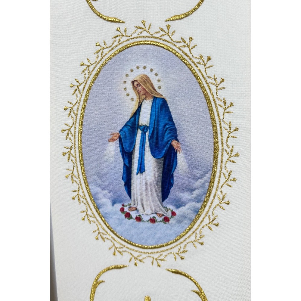 Stuła kapłańska MB Niepokalana - nadruk i haft liturgiczny - Z POSTACIAMI - zdjęcie 3