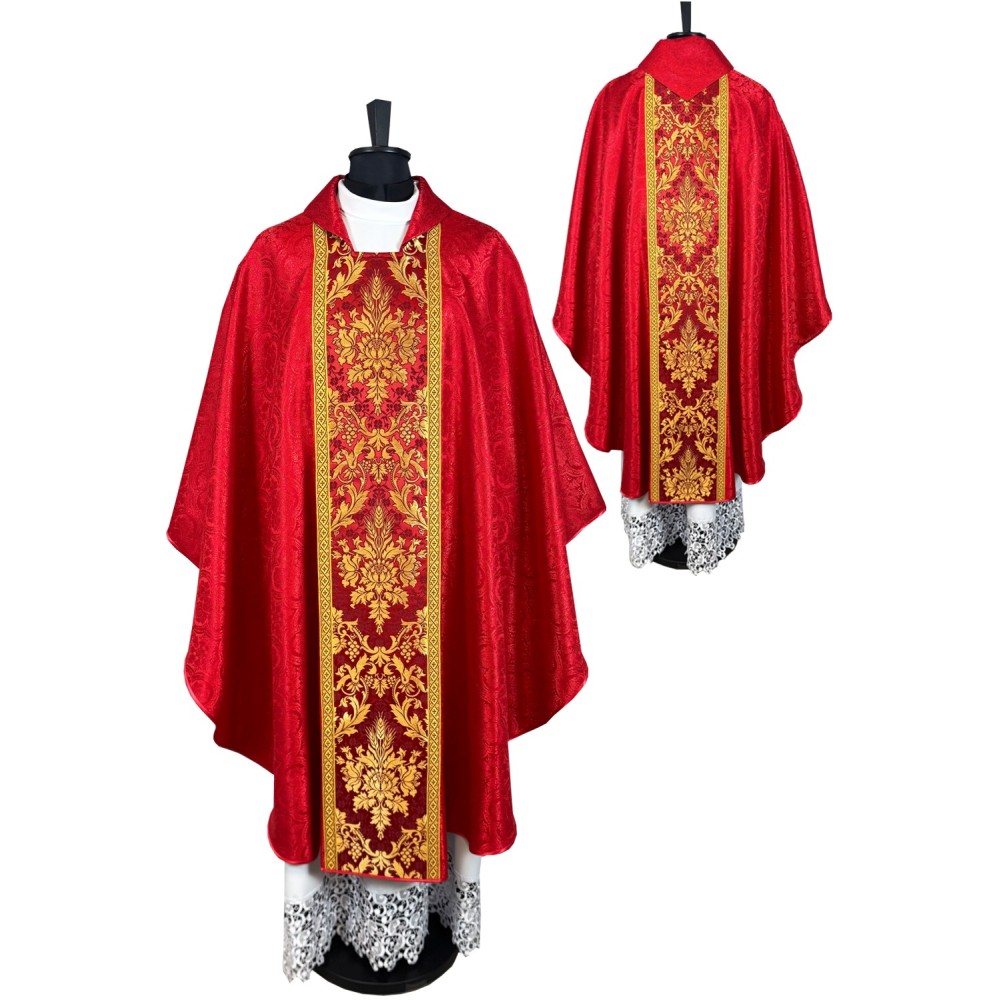 Ornat gotycki - tkanina czerwona żakard - Ornaty czerwone - Nowość