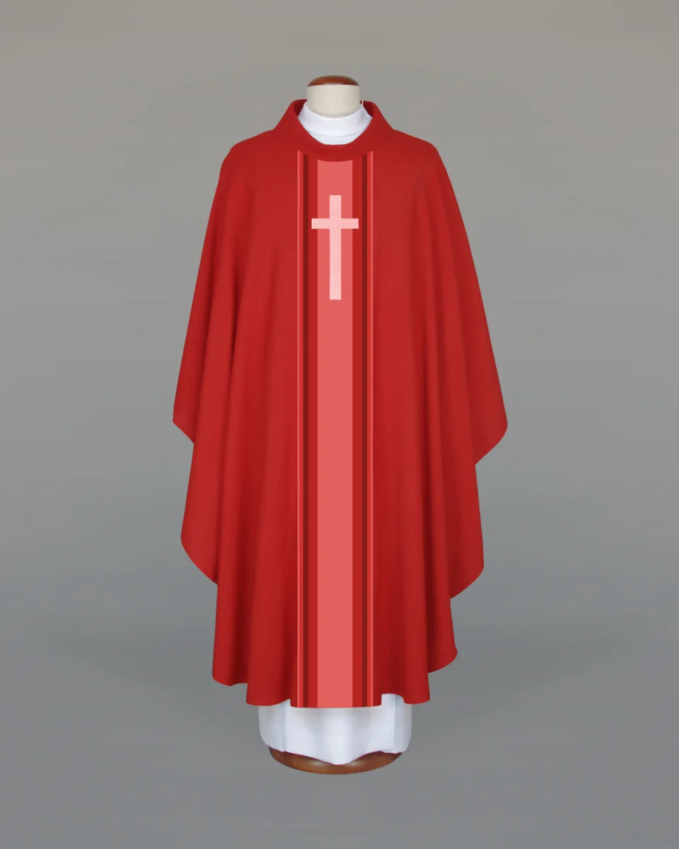 Ornat haftowany Krzyż - czerwony - Ornaty czerwone - Nowość