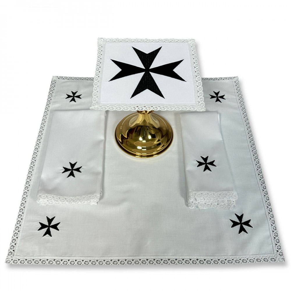 Bielizna kielichowa krzyż Maltański - haft czarny lub czerwony - Bawełna 100%