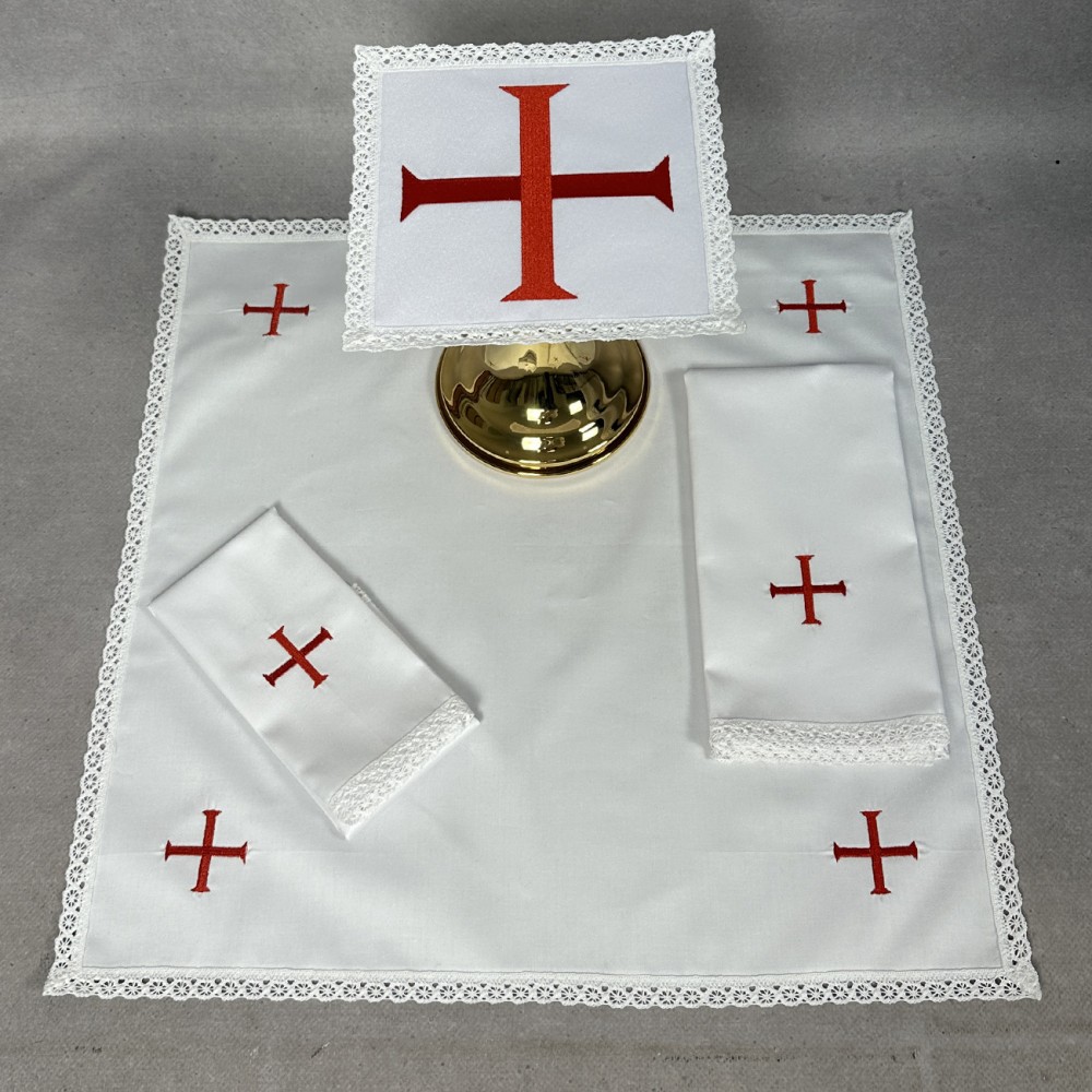 Bielizna kielichowa krzyż - czerwony haft - Bawełna 100% - zdjęcie 2