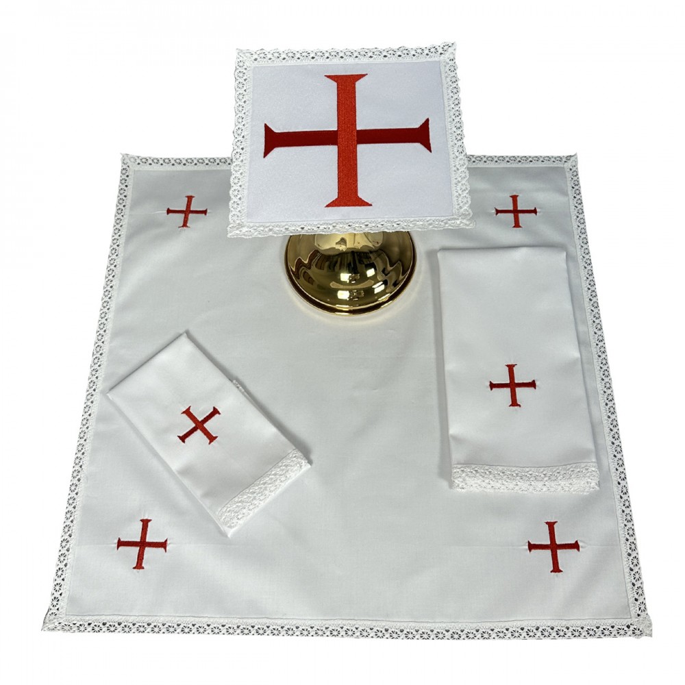 Bielizna kielichowa krzyż - czerwony haft - Bawełna 100%