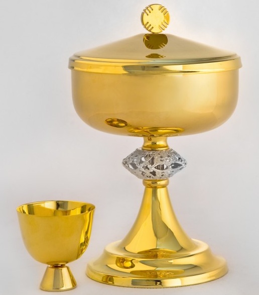 Puszka pod dwiema postaciami - koncelebra, mosiężna, pozłacana 23 cm - PUSZKI MSZALNE