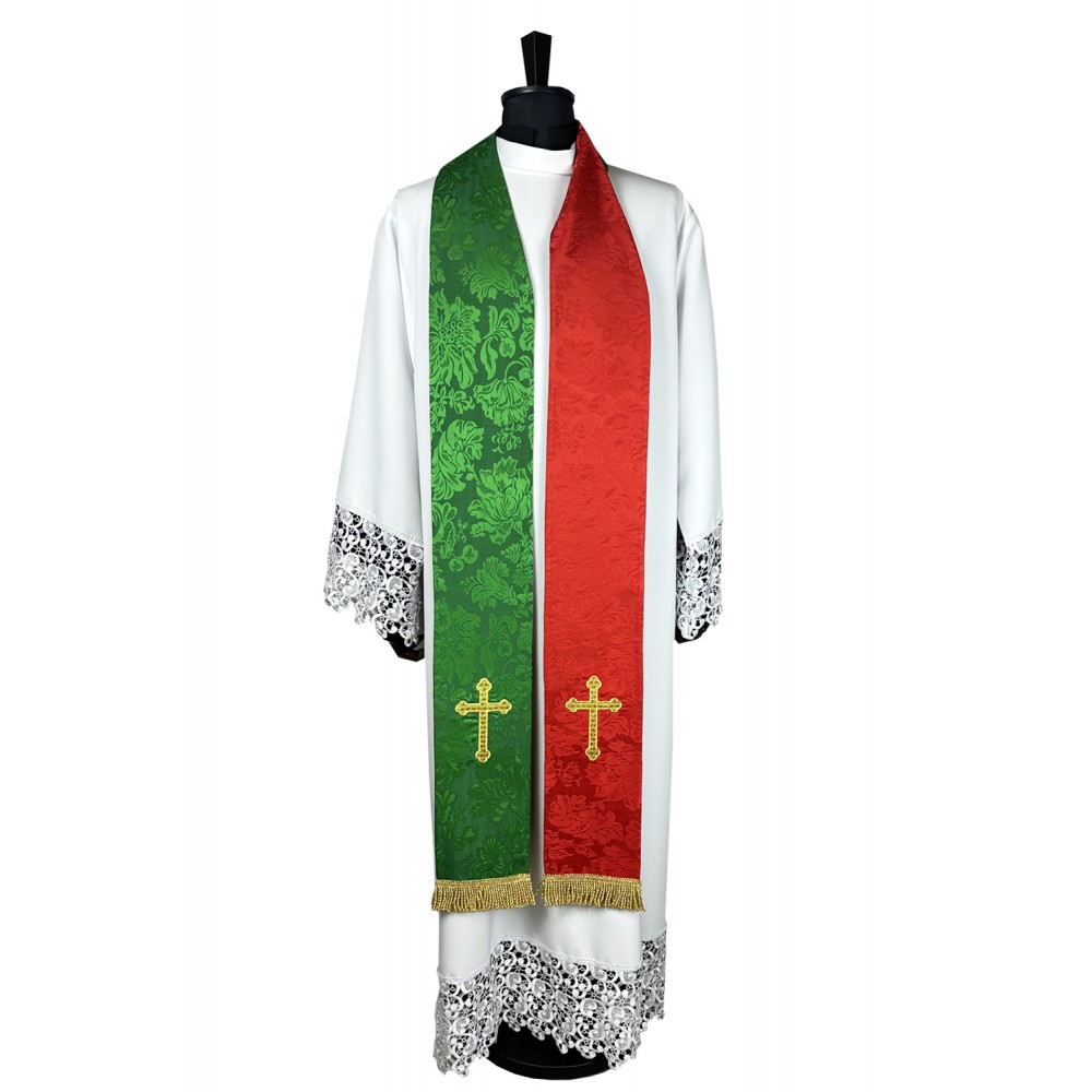 Stuła haftowana dwustronna- czerwono-zielona - EUCHARYSTYCZNE