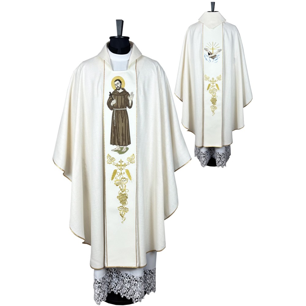 Komplet ornat haftowany, stuła, bielizna kielichowa, palka - Święty Franciszek - Ornaty z wizerunkiem świętych - zdjęcie 4