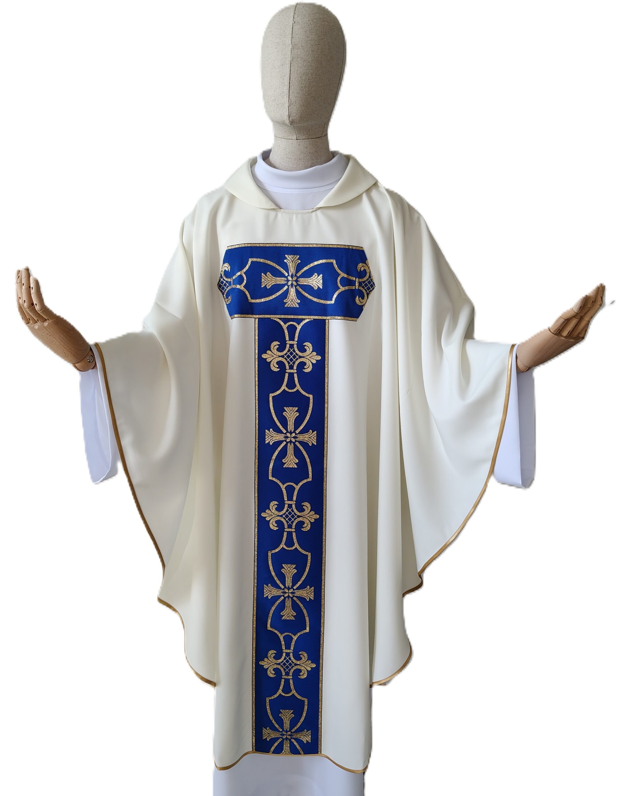 Ornat ecru Tau - pas maryjny, niebieski - Ornaty Maryjne