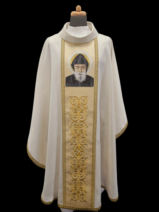 Ornat haftowany Święty Charbel – kremowy - Ornaty z wizerunkiem świętych - zdjęcie 3