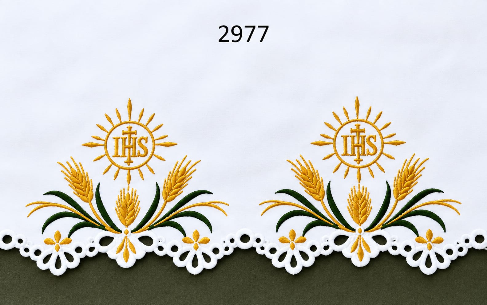 Obrus ołtarzowy, wzór eucharystyczny - haftowany IHS, kłosy - OBRUSY OŁTARZOWE