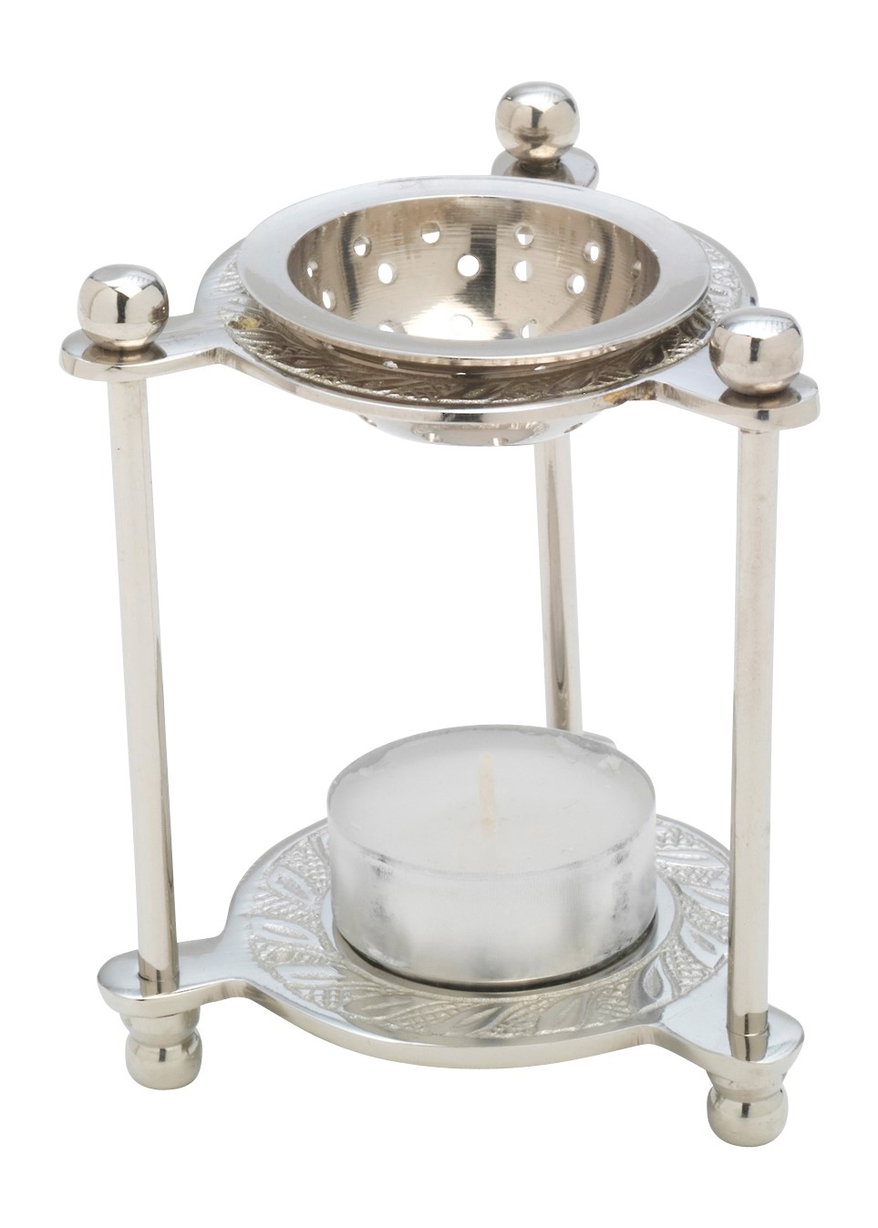 Kadzielnica na tealight z mosiądzu niklowanego, srebrna, 10 cm - KADZIELNICE DOMOWE