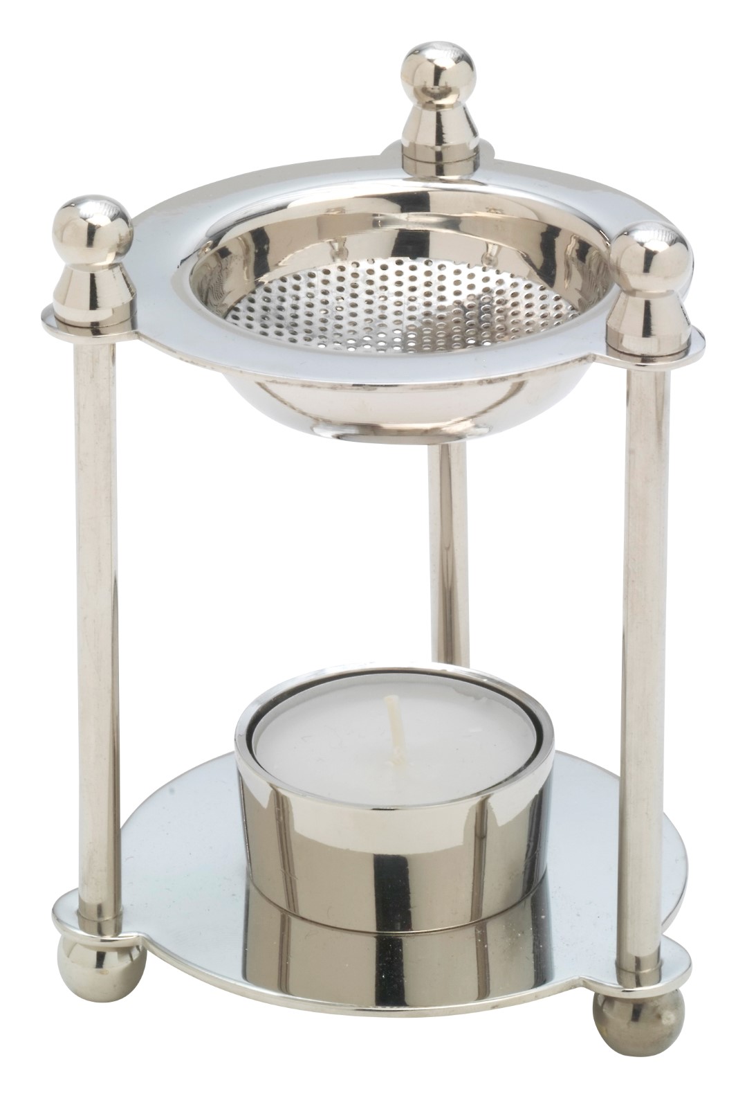 Kadzielnica na tealight z mosiądzu niklowanego, srebrna, 12 cm - KADZIELNICE DOMOWE