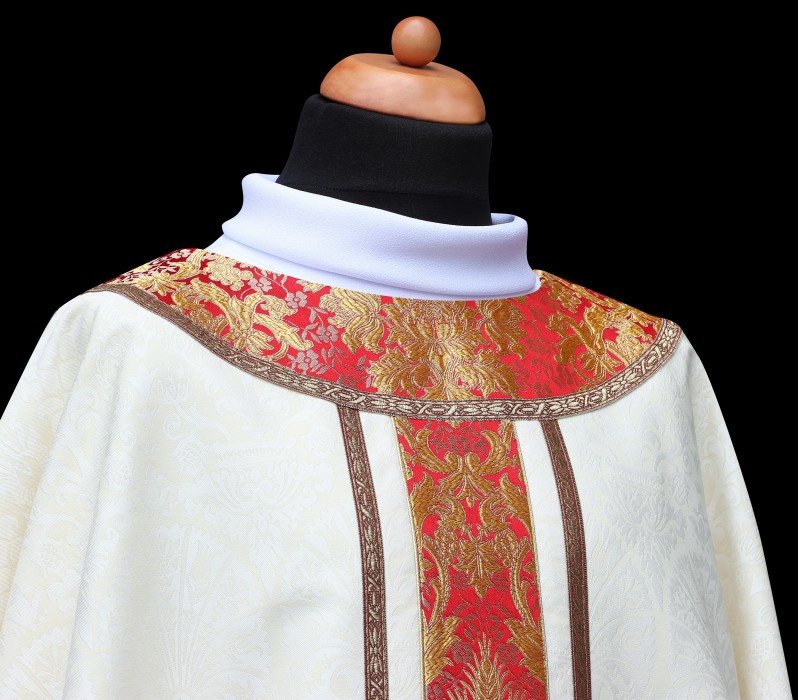 Ornat kapłański z tkaniną brokatową bez kołnierza - Ornaty białe/ ecru - zdjęcie 3