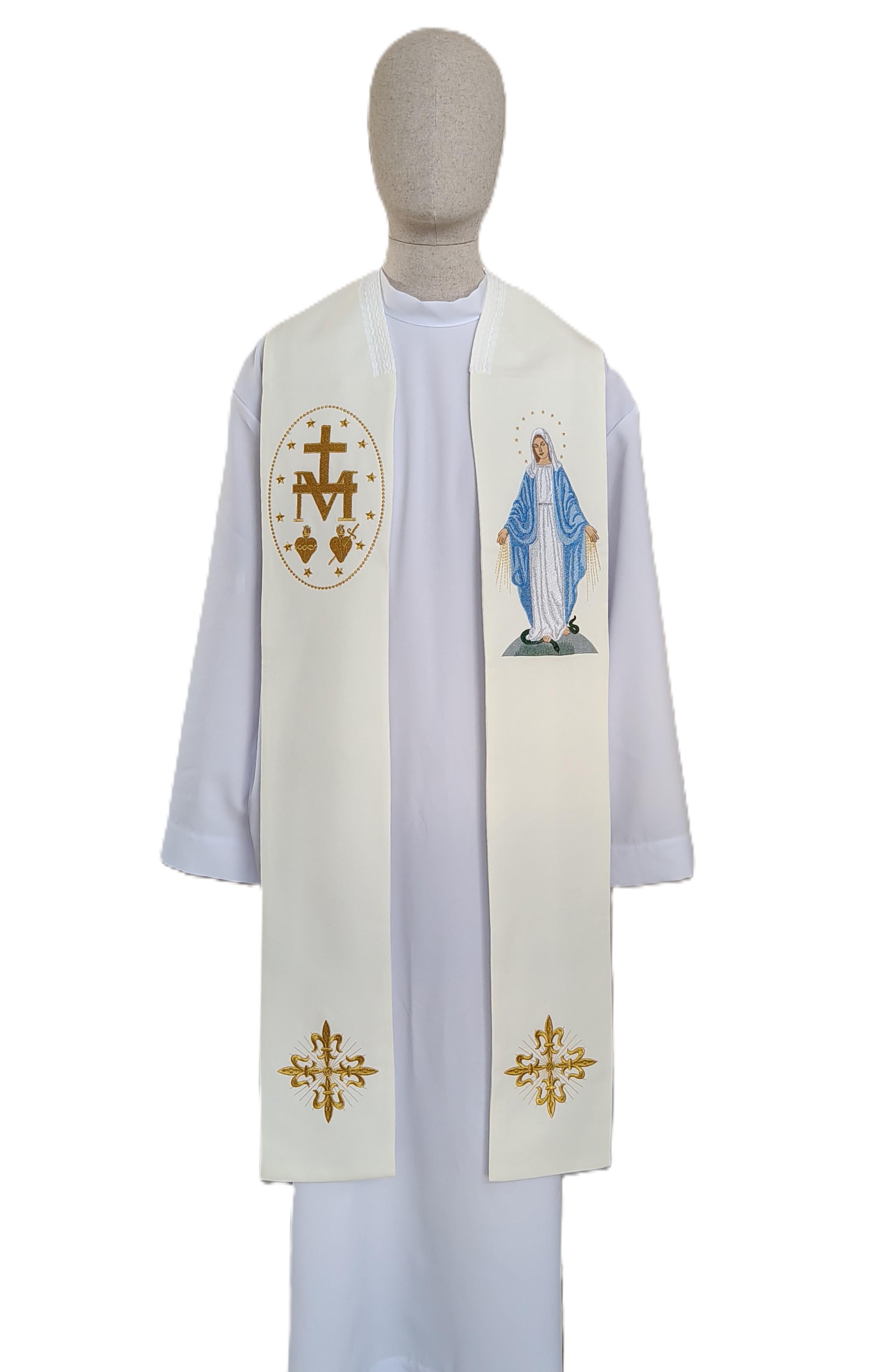 Stuła z wizerunkiem MB Niepokalanej - Z POSTACIAMI - Nowość