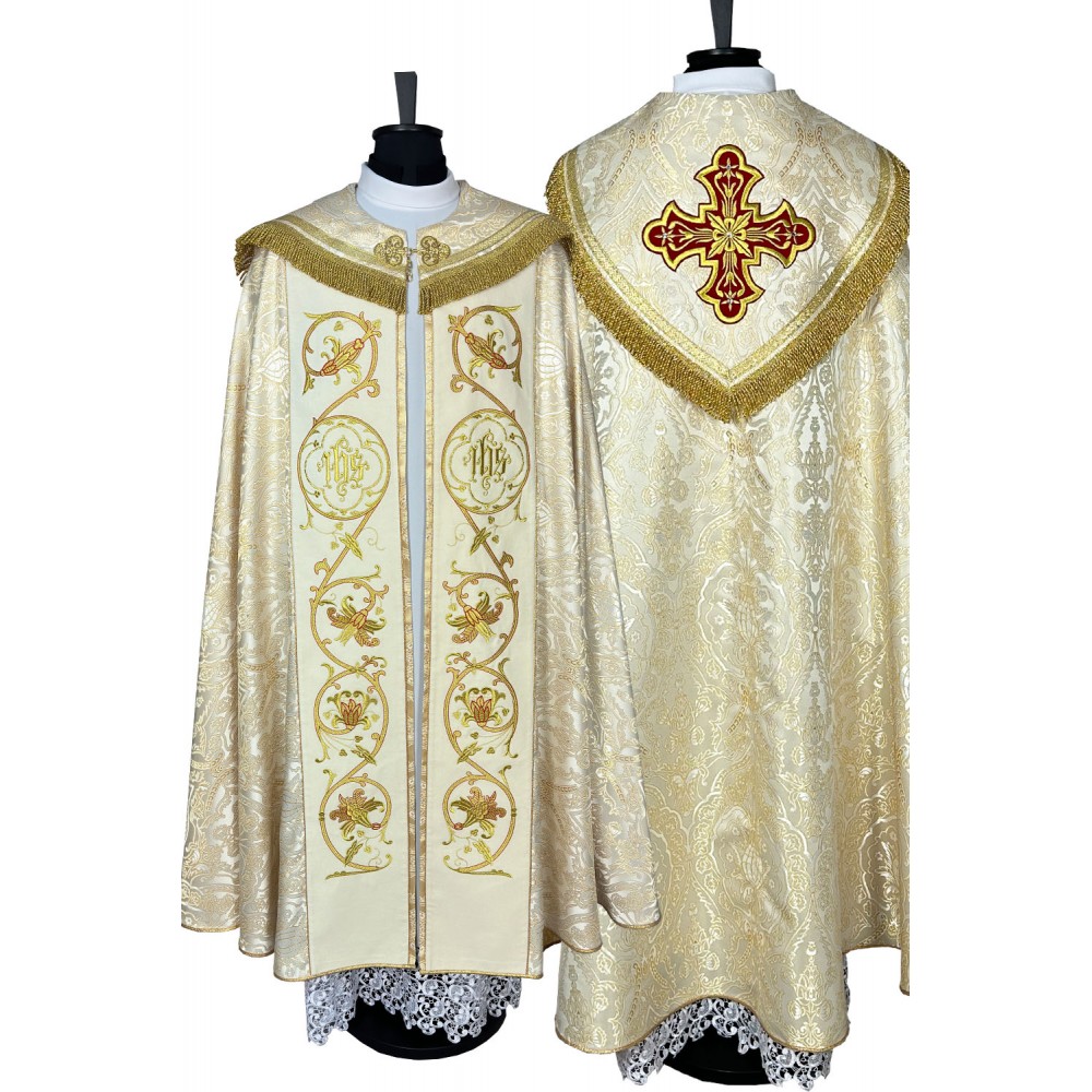 Kapa ecru wzór gotycki - tkanina żakard (13) - KAPY LITURGICZNE - zdjęcie 2