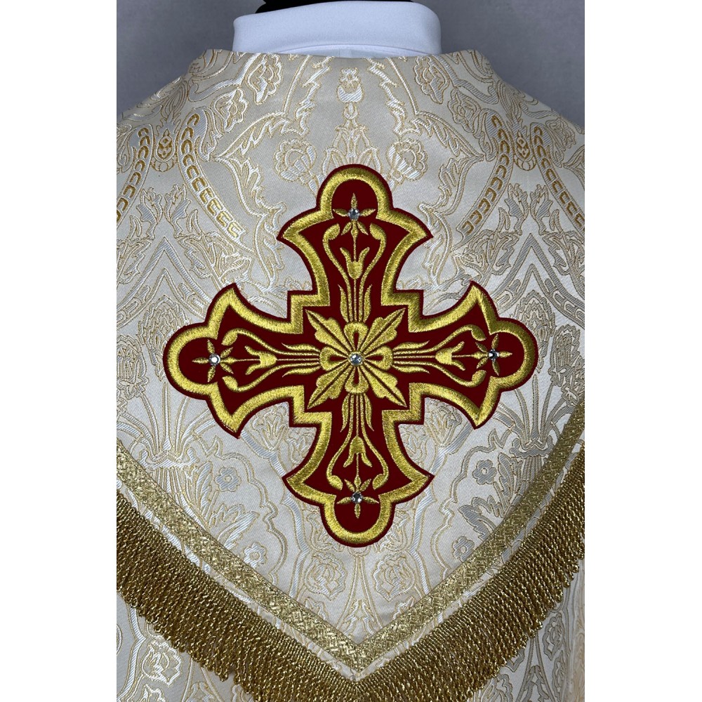 Kapa ecru wzór gotycki - tkanina żakard (13) - KAPY LITURGICZNE - zdjęcie 4