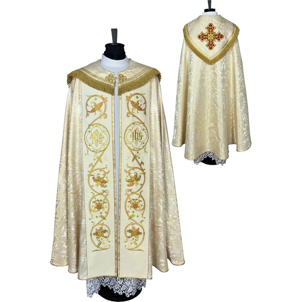 Kapa ecru wzór gotycki - tkanina żakard (13) - KAPY LITURGICZNE