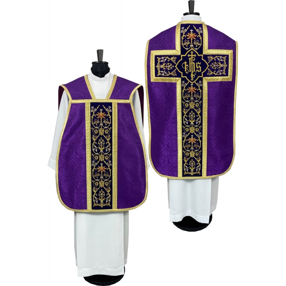 Ornat rzymski IHS - kolory liturgiczne, żakard (37) - Ornaty rzymskie - zdjęcie 3