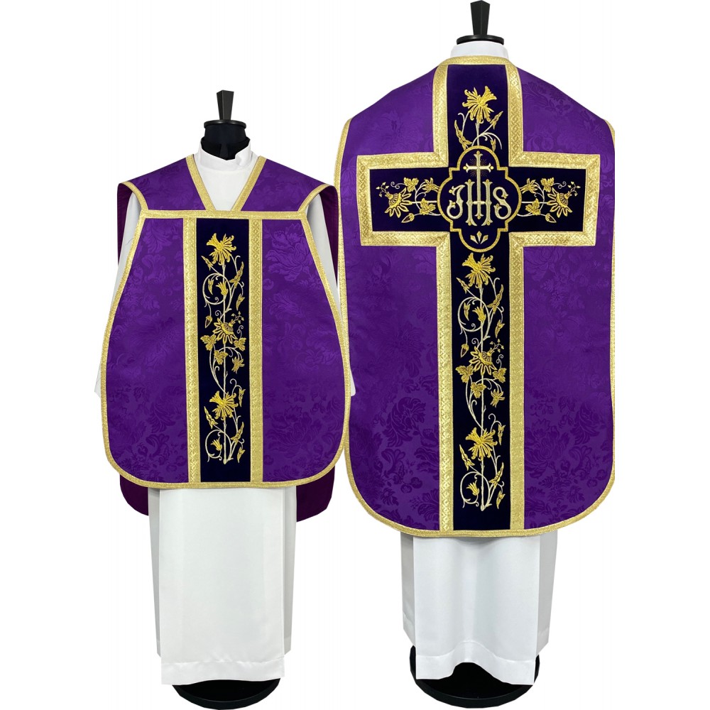 Ornat rzymski IHS - kolory liturgiczne, żakard (38) - Ornaty rzymskie - zdjęcie 6