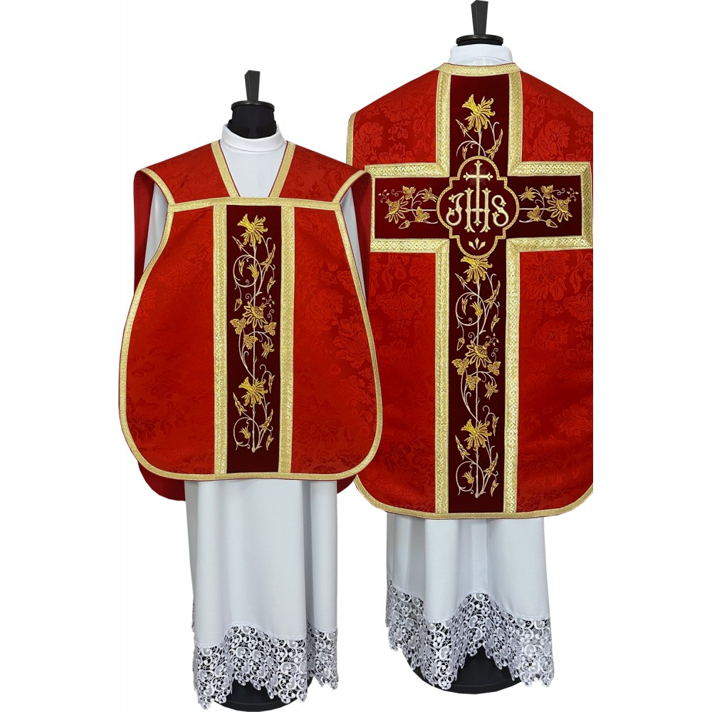 Ornat rzymski IHS - kolory liturgiczne, żakard (38) - Ornaty rzymskie