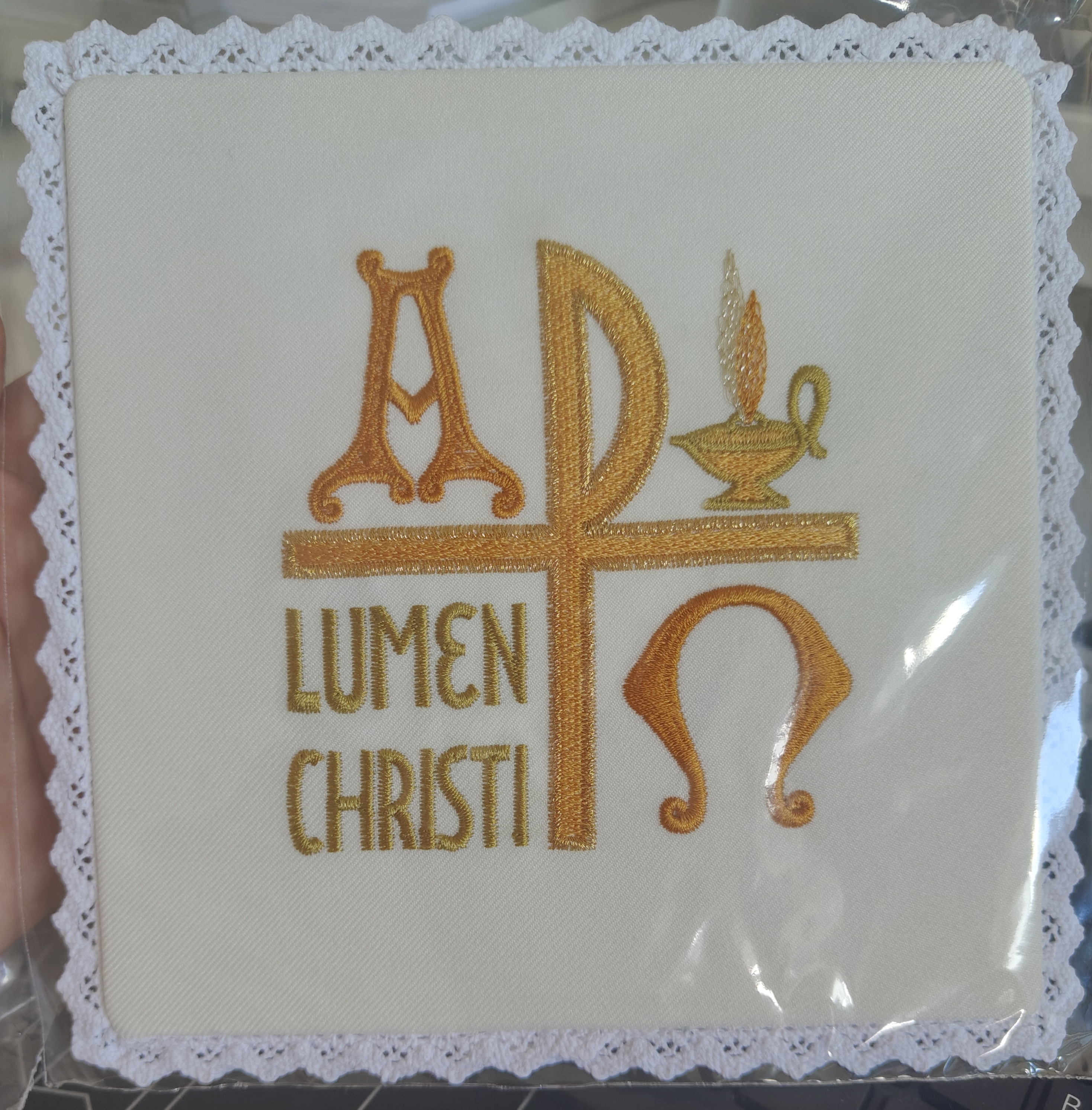 Palka ecru, złote wzory - Lumen Christi (Światło Chrystusa) - kolor ecru