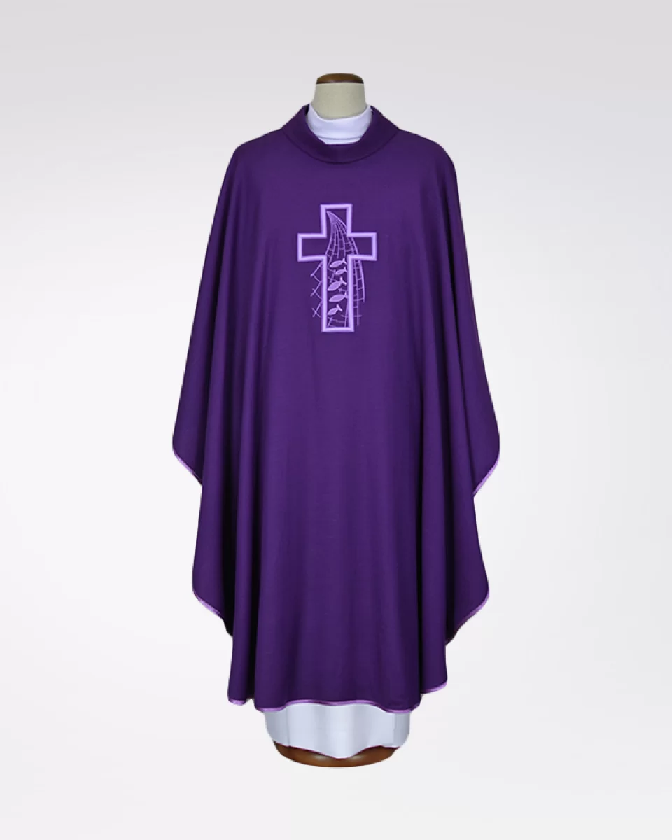 Ornat fioletowy haftowany - tkanina len (14) - Ornaty lniane - Nowość