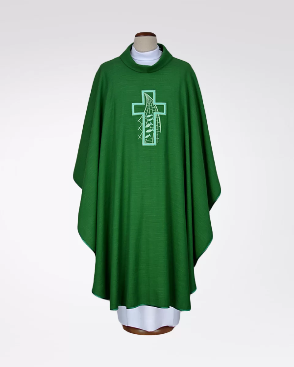 Ornat zielony haftowany - tkanina len (14) - Ornaty lniane - Nowość