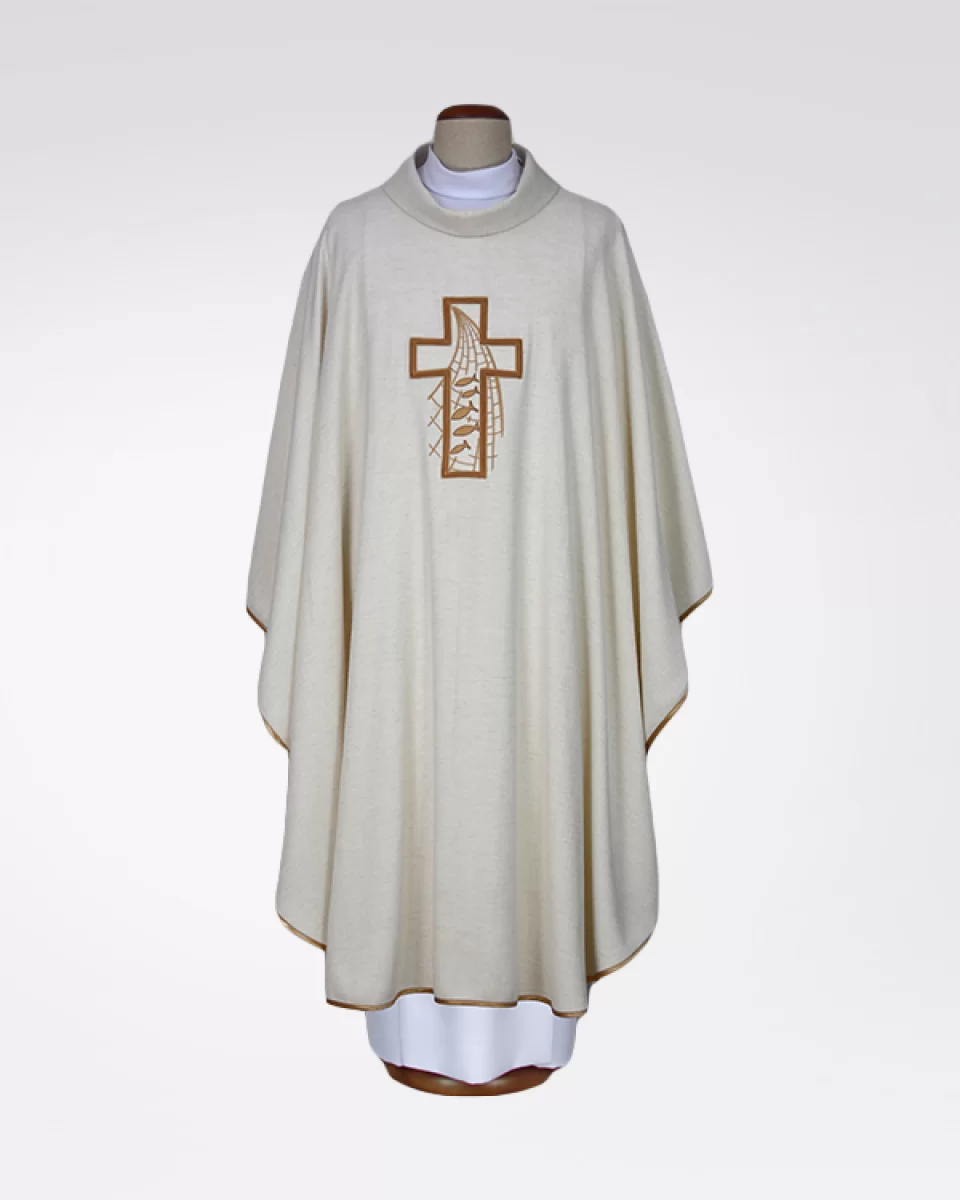 Ornat ecru haftowany - tkanina len (14) - Ornaty lniane - Nowość