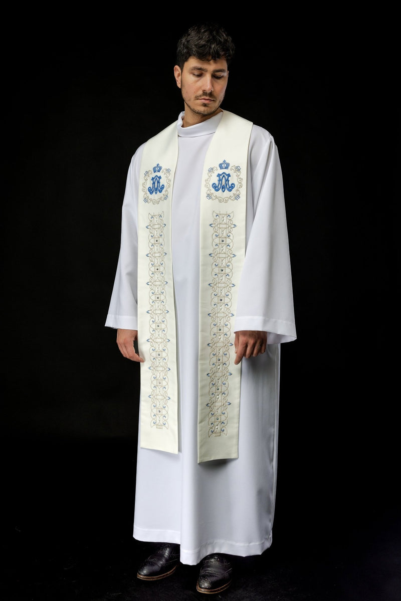 Stuła haftowana ecru, maryjna (1H) - EUCHARYSTYCZNE - zdjęcie 5