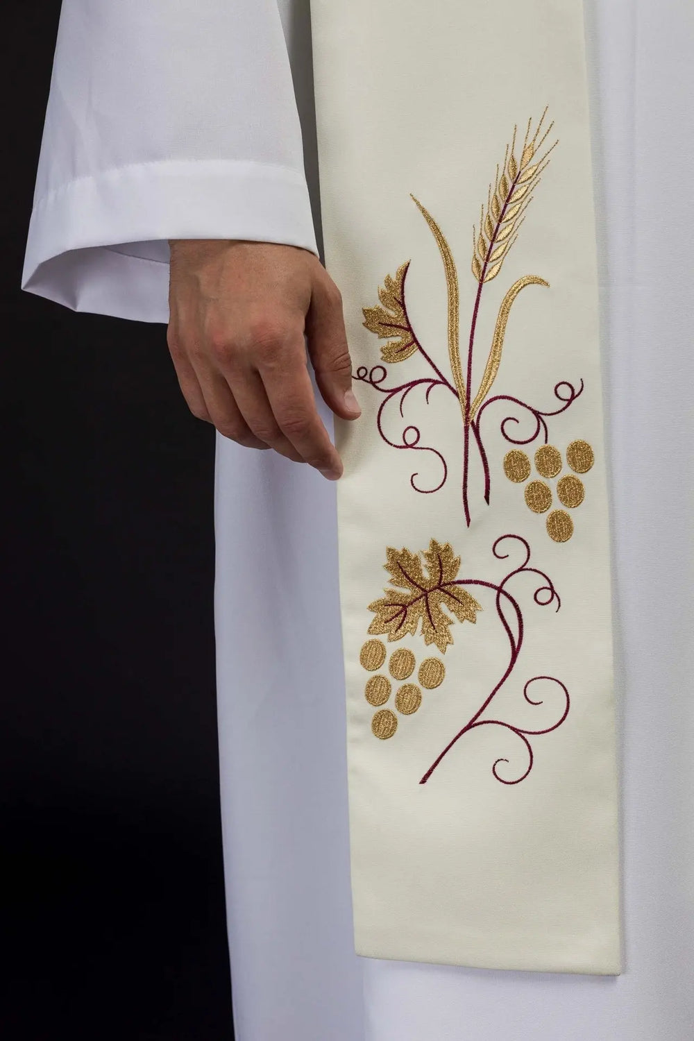 Stuła kapłańska haftowana ecru (10H) - EUCHARYSTYCZNE - zdjęcie 2